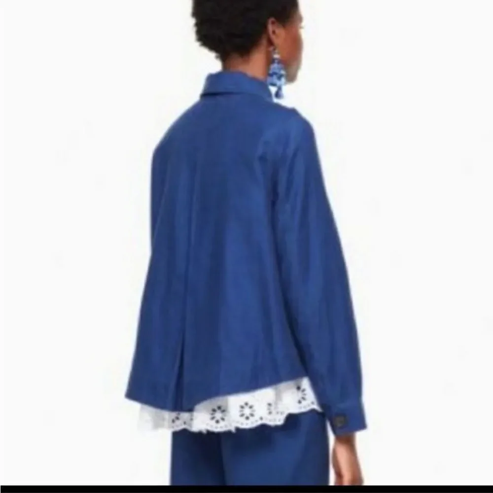 Kate Spade New York Womens Blue Broome Street Surplus Cotton Linen Jacket